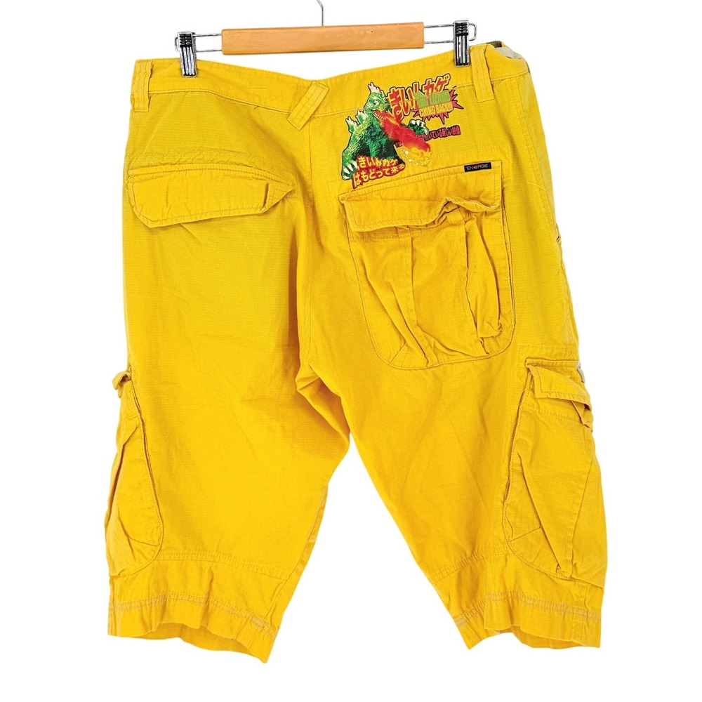 Energie Vintage Y2k Mens Yellow Cargo Shorts Godzilla Long Streetwear Skater 90s